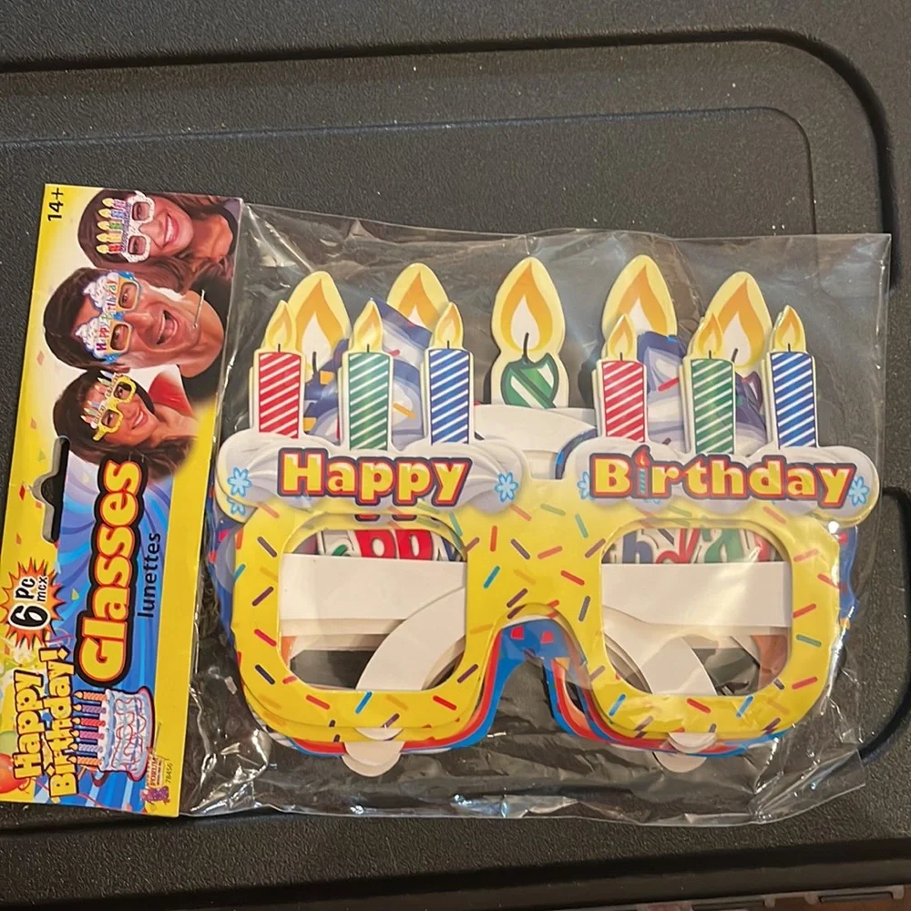 12~Colorful Funky Happy Birthday Cake Glasses w/candles party gag gift 6 1/2”